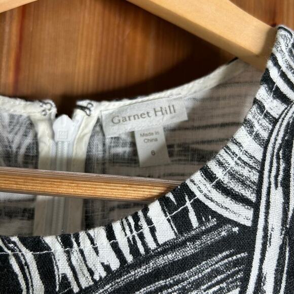Garnet Hill Harborside Linen Fringe-Hem Dress Women’s 6 Black White Geometric - Picture 3 of 8